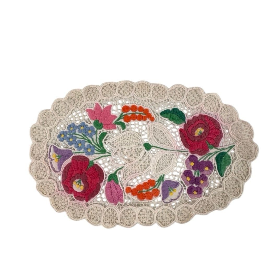 Vintage Handmade Floral Lace Doily - Pink, Red, Purple, Green Cottagecore